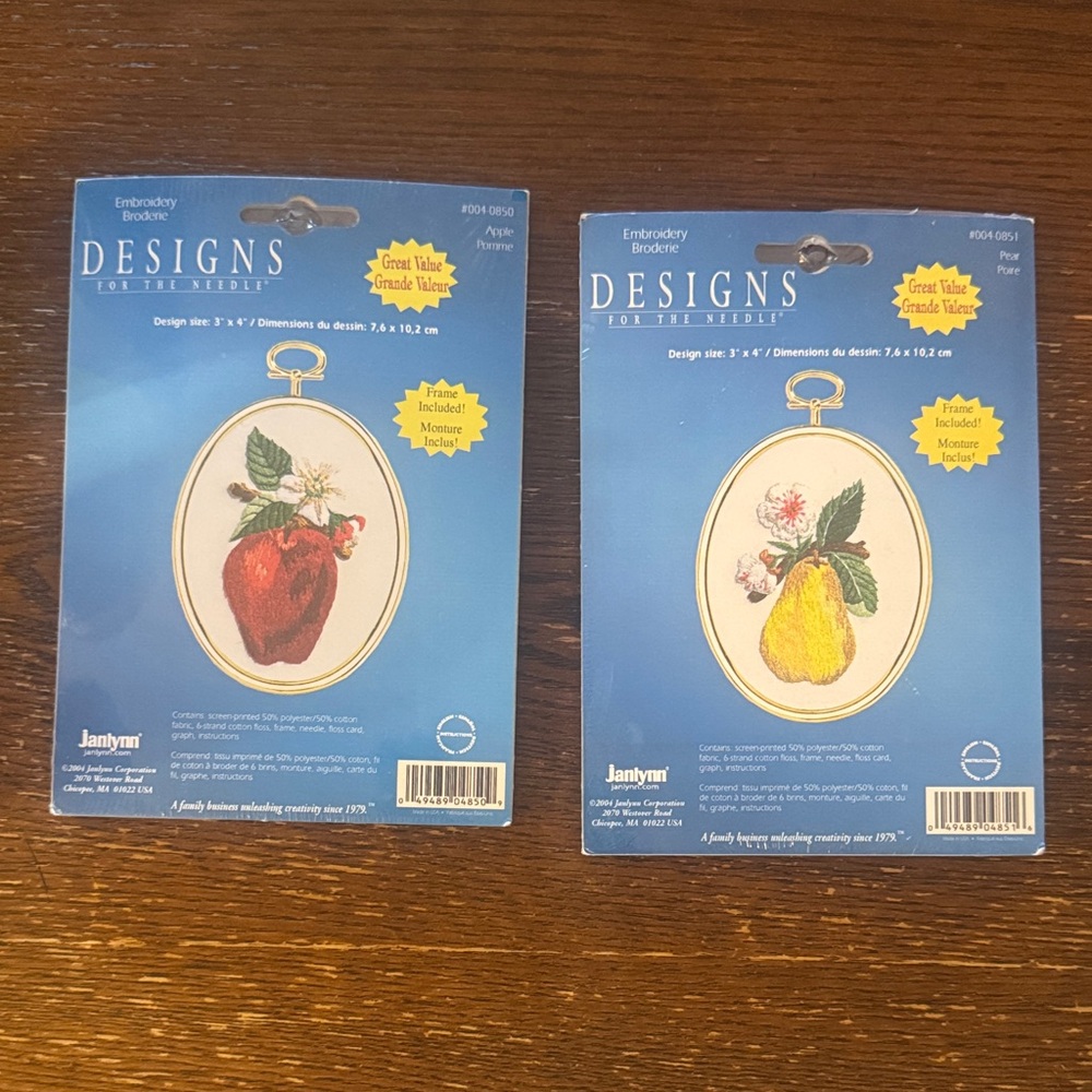 Embroidery Kits - Apple and Pear Fruit Designs